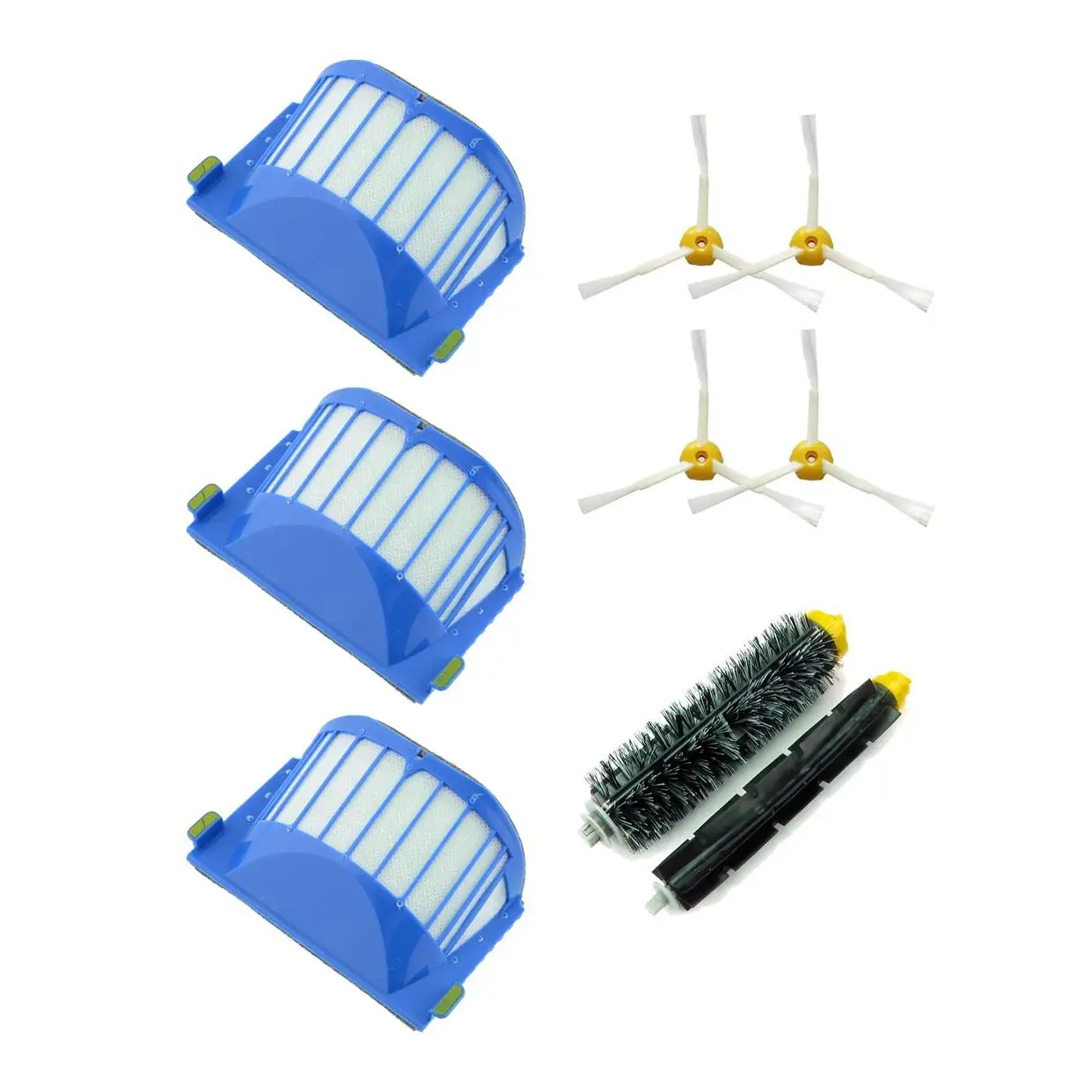 MIRTUX Kit para Roomba serie 600: 3 filtros, 1 Kit de cepillos centrales y 4 cepillos laterales