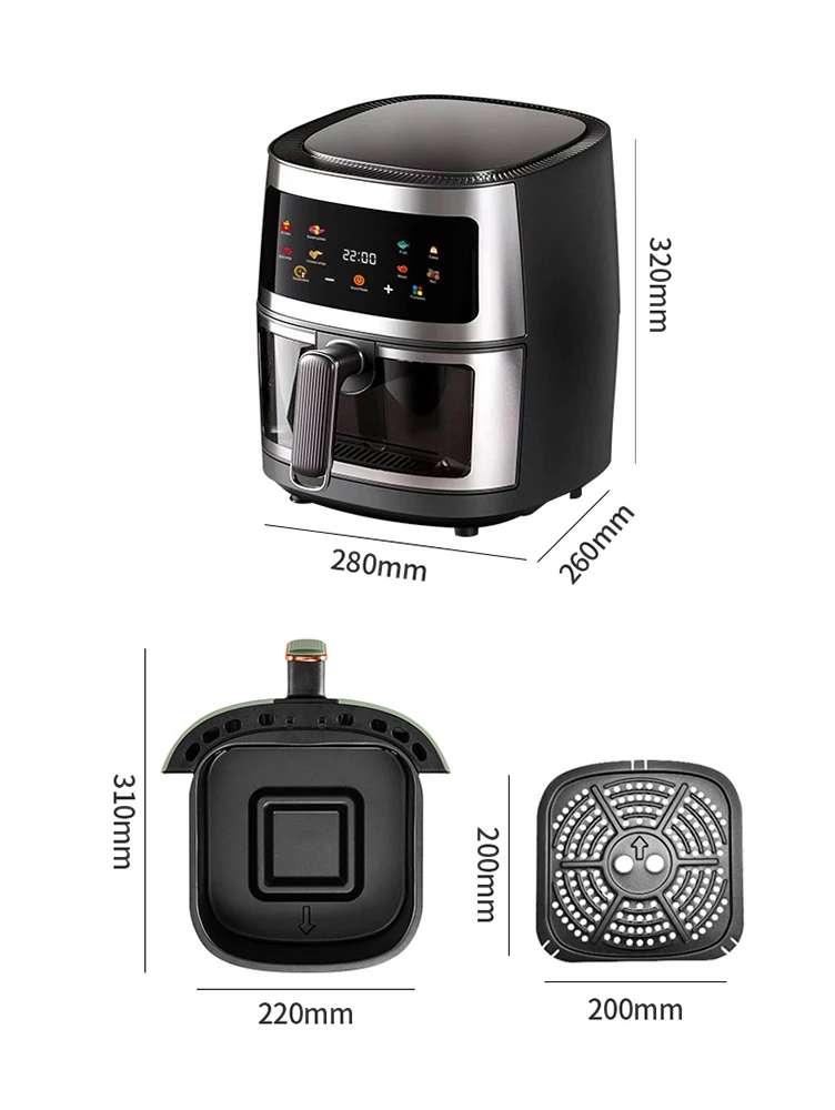 DAVAITEC Air Fryer 5.5L 1700W with 360° Air Circulation Technology, LED Display, and Adjustable Temperature for Healthy Cooking. Ideal for baking and roasting without oil.