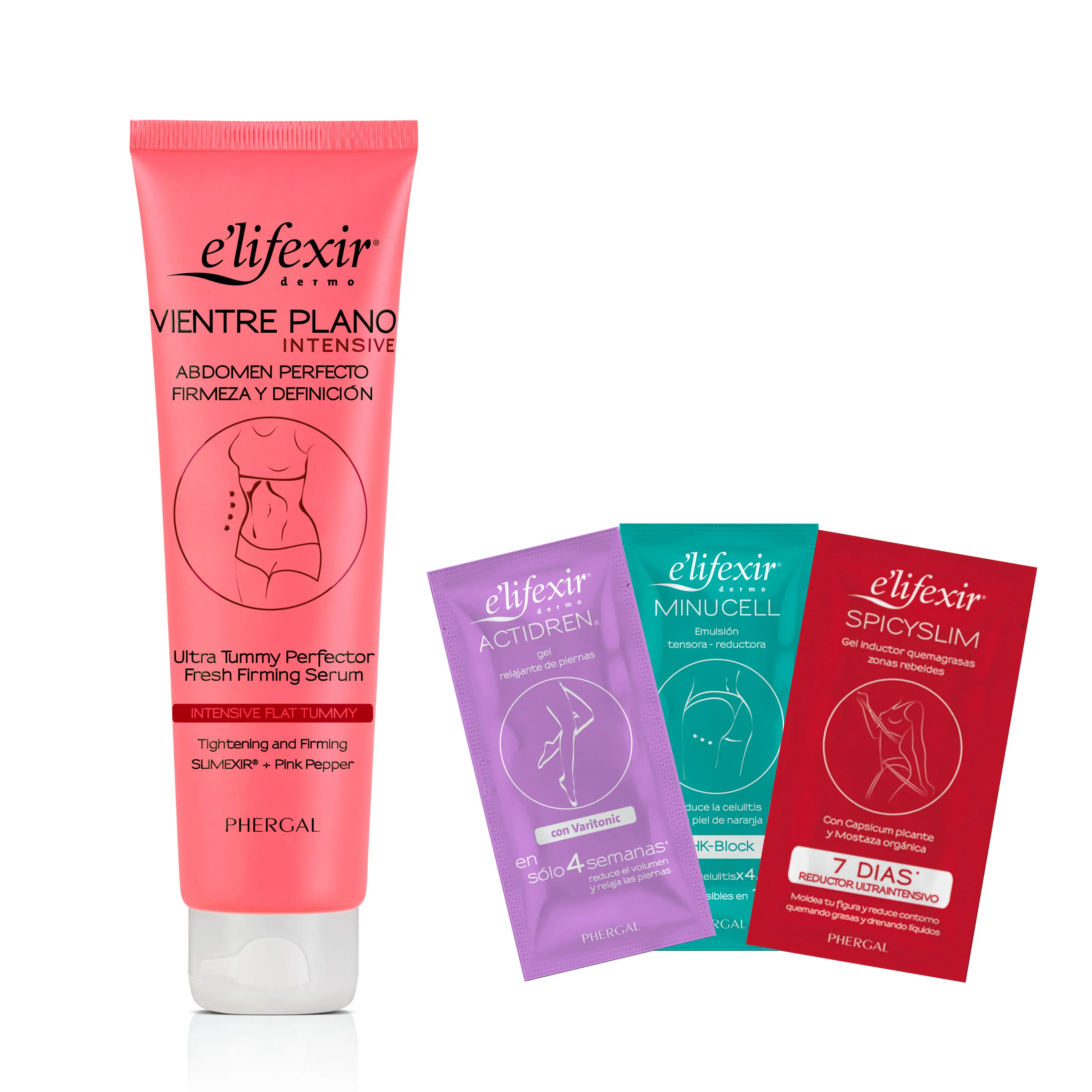 Elifexir | Sérum Vientre Plano Intensive + Muestras Regalo | Define Volumen, Drena y Tonifica Abdomen | Crema Reafirmante | Con SLIMEXIR, PINK PEPPER y Cafeína | Para Hombres y Mujeres | 150ml + 6ml