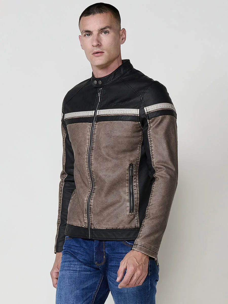 Koroshi Chaqueta Cazadora Motera Hombre Efecto Piel con Franjas – Koroshi 2521JA02