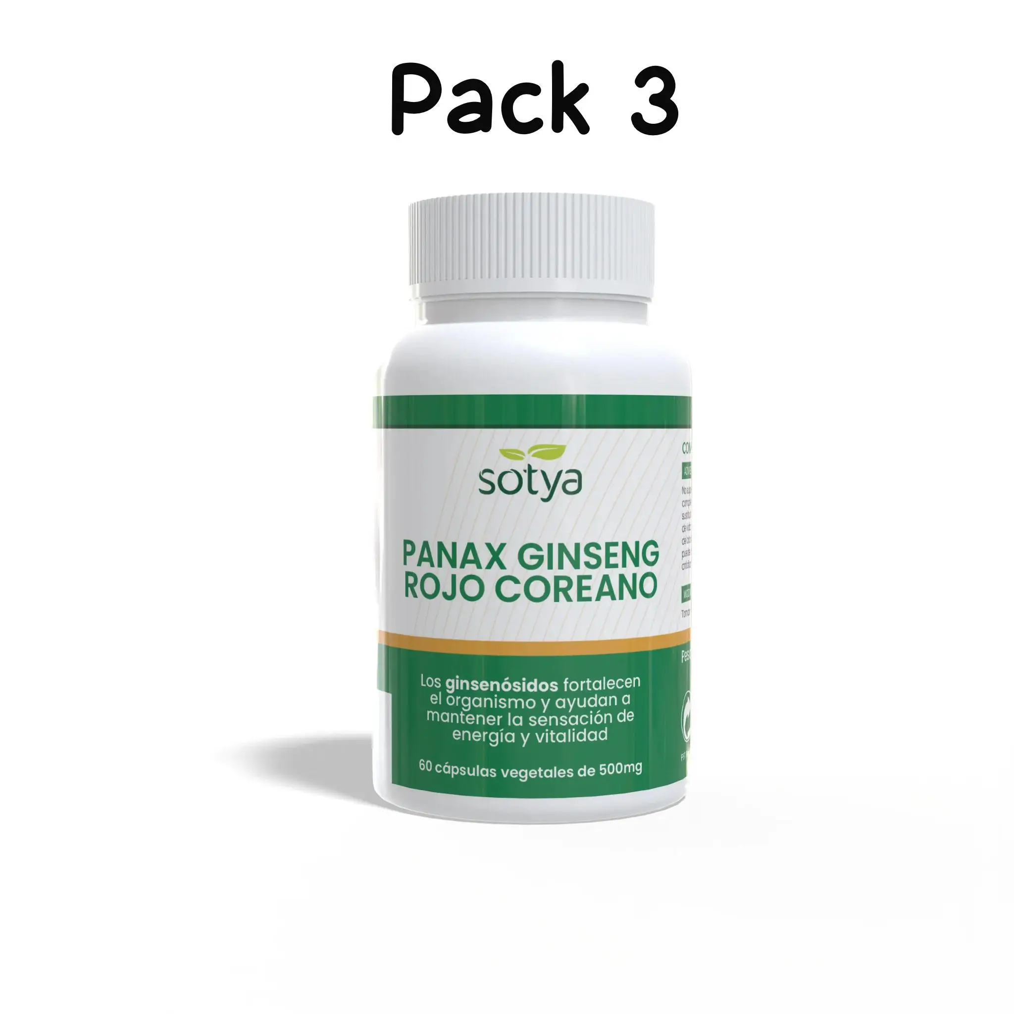 Pack 3 Panax Ginseng rojo coreano 500mg 60 capsulas Sotya