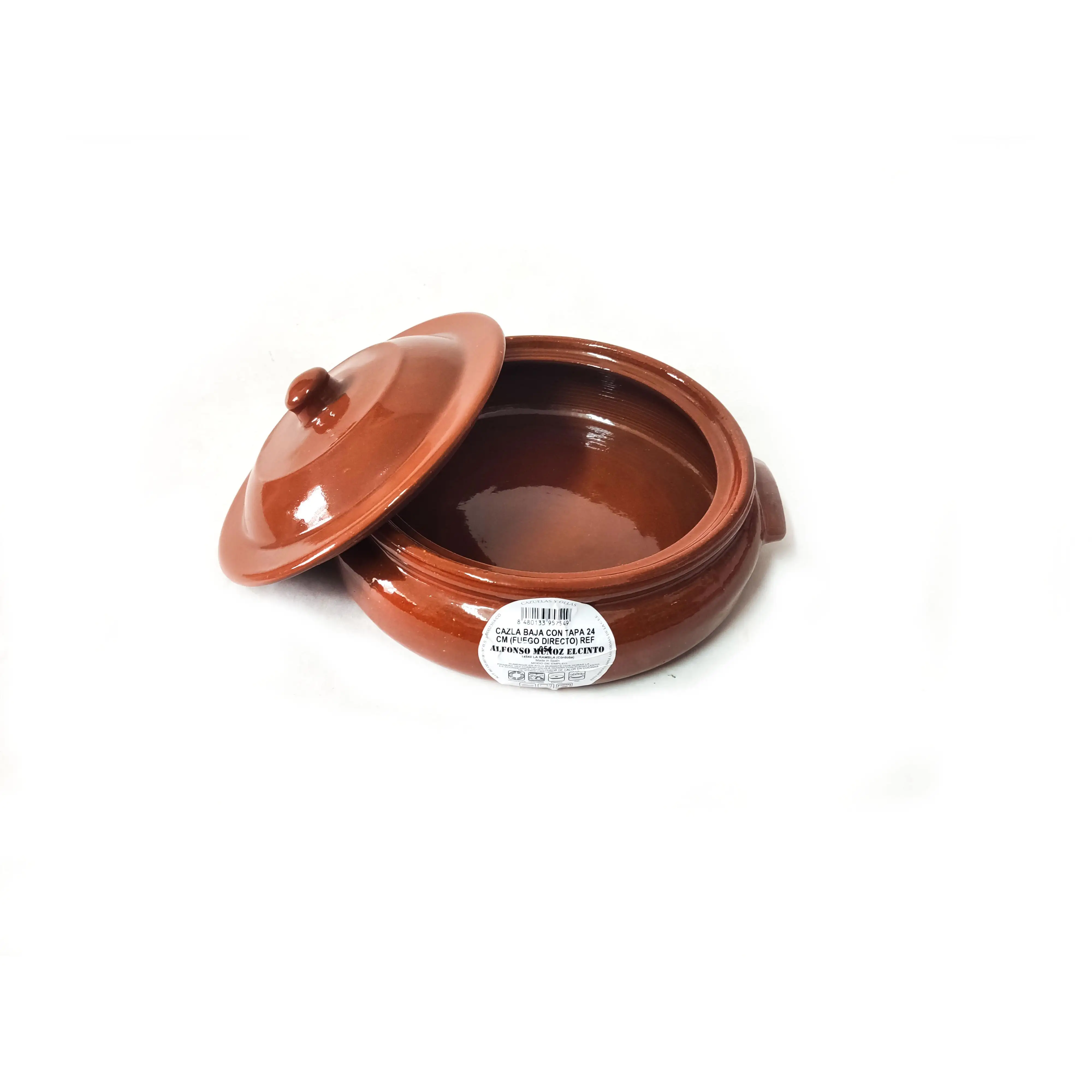 Cazuela cerámica refractaria baja con tapa de 24cm | Apta para vitro, horno y gas | Asados | Guisos | Fuego directo | Horno leña | Tradicional | Recipiente cerámico artesano