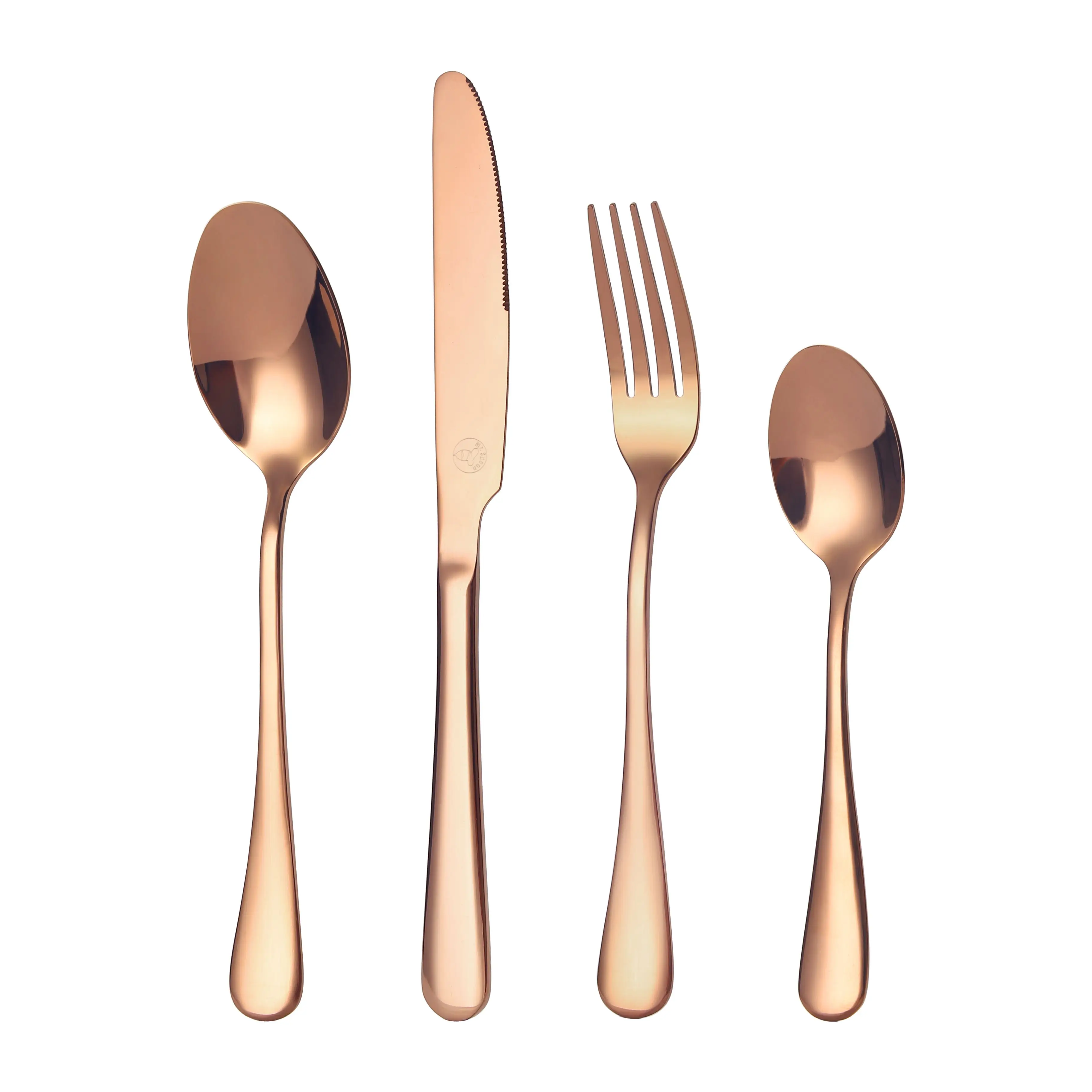 Mr.Spoon Juego 24 piezas cubiertos, Acero inoxidable 18/0, Color Oro rosa brillo, Incluye cuchillo,tenedor,cuchara,cucharilla, Cubertería, Servicio para 6 Personas, Apto para lavavajillas. Ideas de