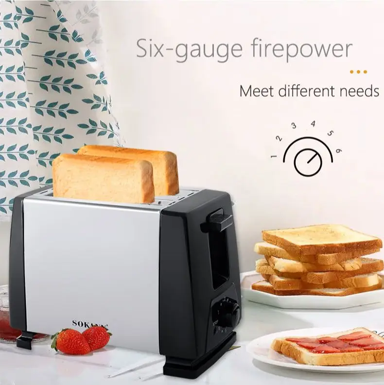 Toaster 2 slots, 700 w, pan toaster 2 slices of stainless steel. Sokany