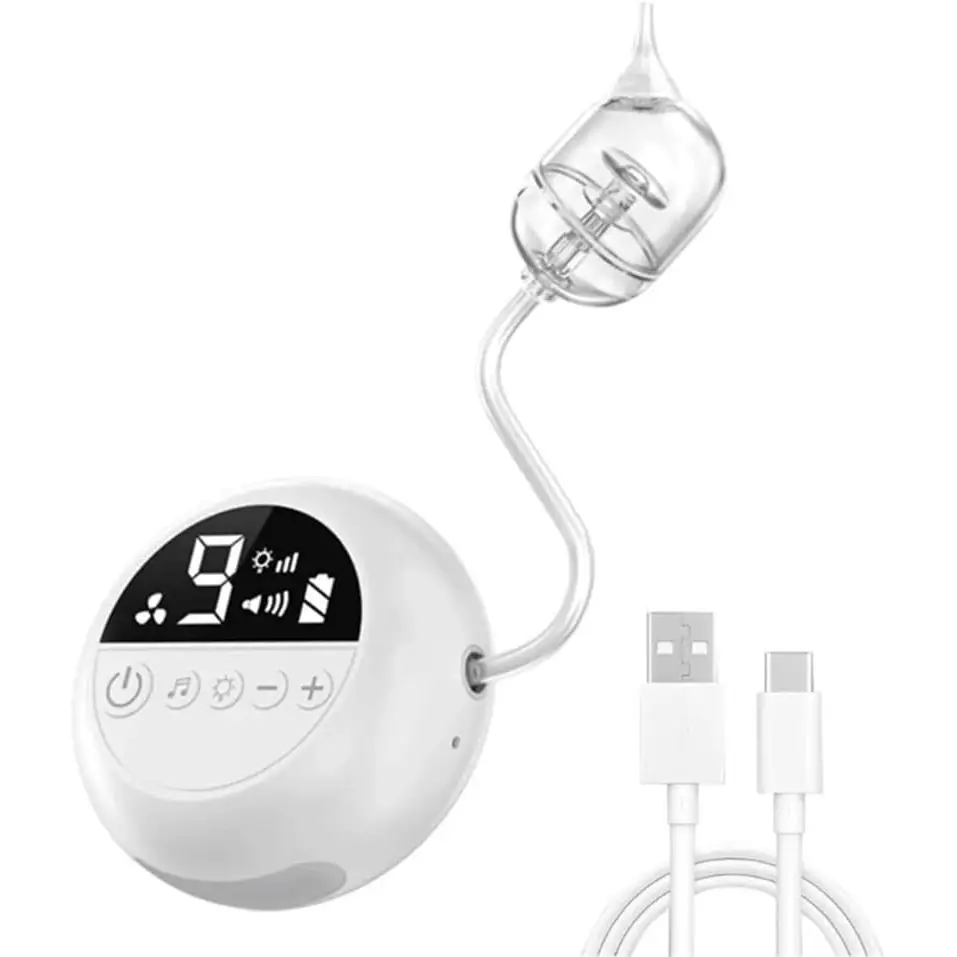 Aspirador Nasal Eléctrico para Bebés y Niños – Limpiador Nasal Recargable con 9 Niveles de Succión, Punta de Silicona Suave, Luz Nocturna y Música – Seguro, Silencioso y Fácil de Limpiar