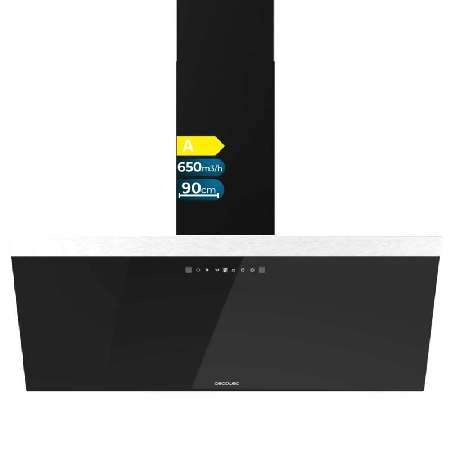 Cecotec Campana Extractora Decorativa 90cm Bolero Flux DT 906500 Glass Black A. 165W en 3 Niveles, Acabado Frontal Vidrio Negro