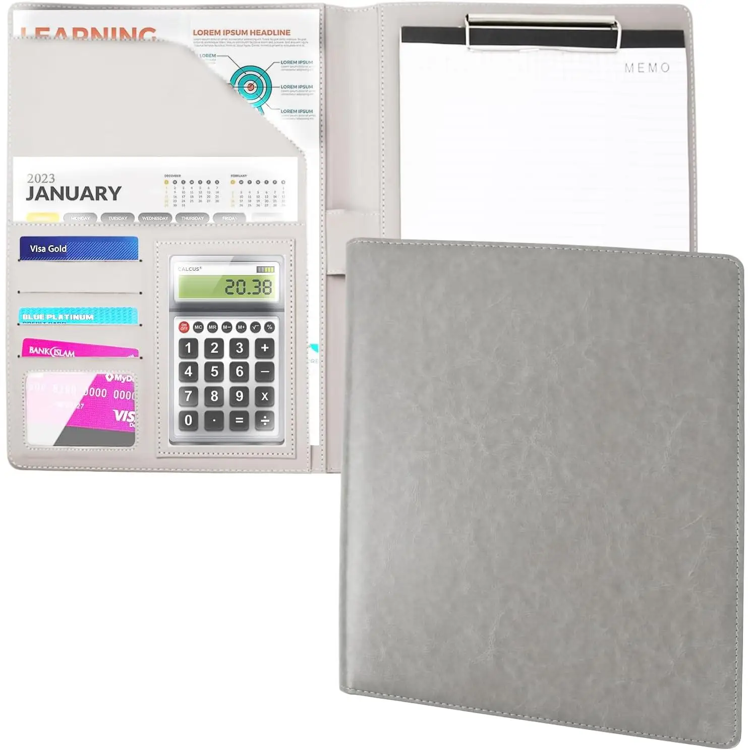 Portadocumentos A4 de Cuero con Clip – Carpeta Portabloc Multifuncional con Bloc de Notas, Porta Documentos Profesional para Oficina, Escuela de Negocios, Reuniones y Estudiantes – Organizador