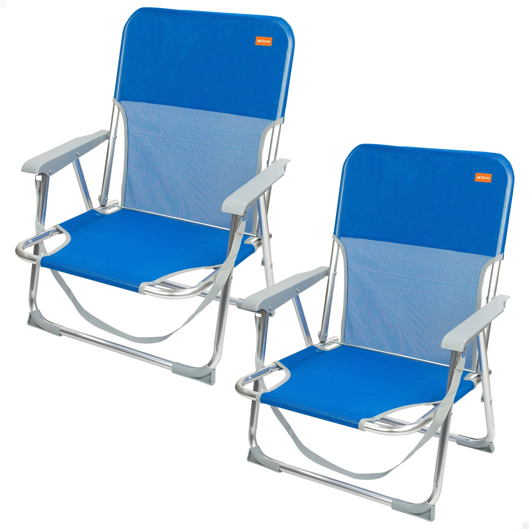 Aktive - Pack 2 sillas playa plegables, fabricadas de textileno y aluminio, con respaldo fijo, miden 44x40x72 cm, tienen asa de hombro y topes antivuelco, soportan 100 kg, ligeras y resistentes, de