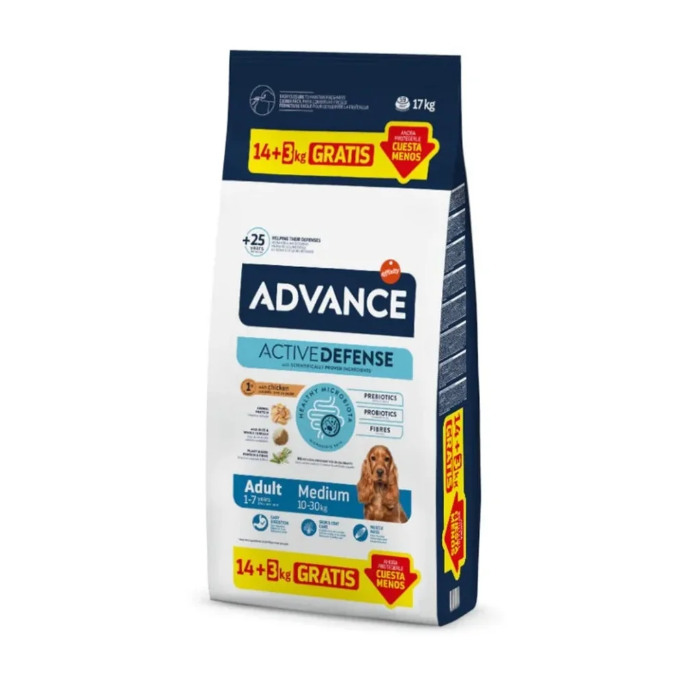 Advance Adult Medium Active Defense con Pollo Pienso para Perros