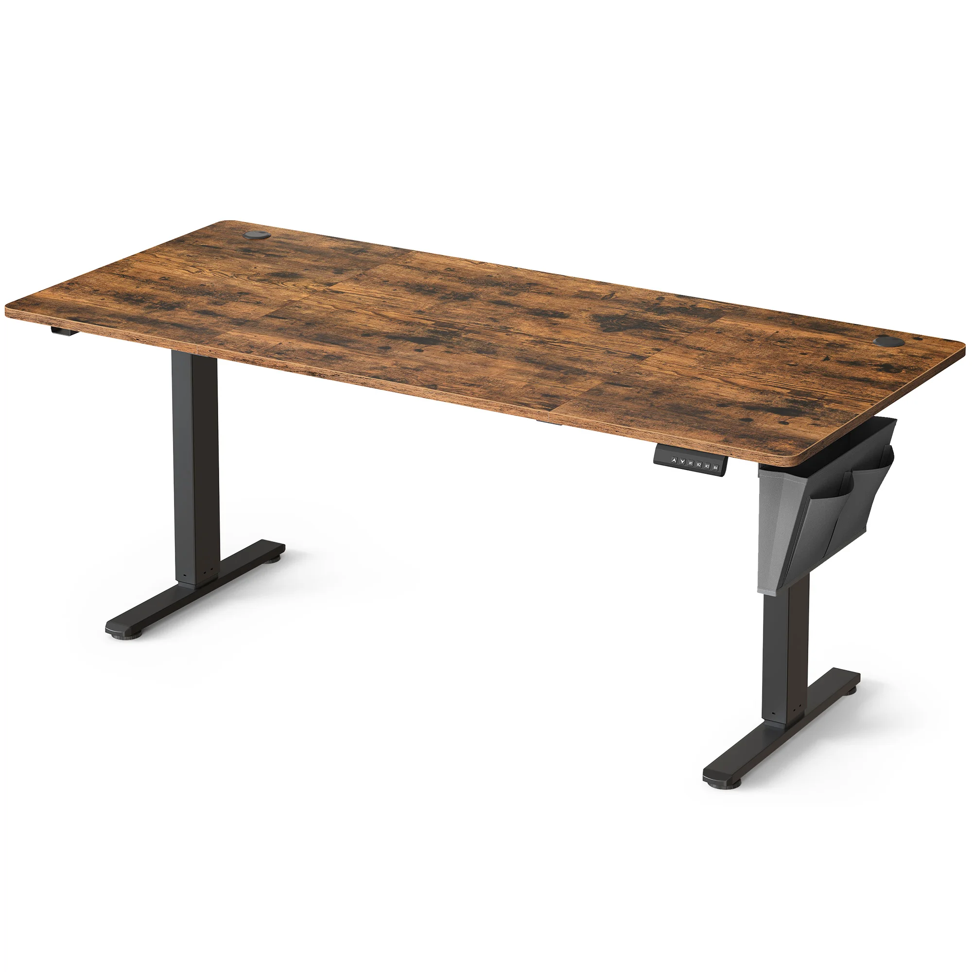 SONGMICS Scrivania Elettrica Regolabile in Altezza, 180 x 80 cm, Regolazione Continua, 4 Altezze Memorizzabili, Marrone Rustico/Bianco Nuvola/Nero Inchiostro/Rovere Dorato