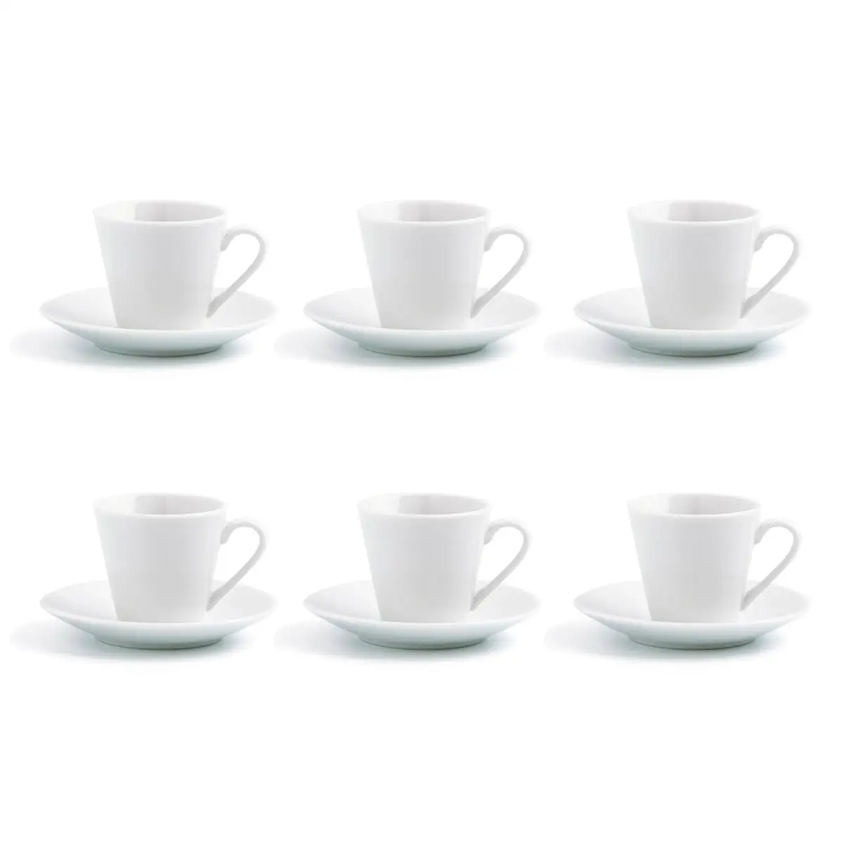 QUID RENOVA BLANCA Set 6 Tazas Con Plato Porcelana 9CL Transparente Liso Fácil de limpiar Reciclable