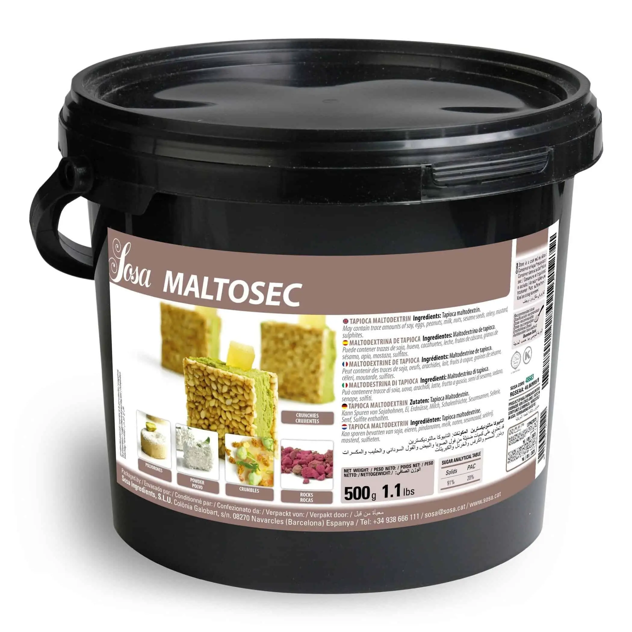 SOSA  Maltosec - Maltodextrina de tapioca - Texturizante agente de carga para uso culinario - Formato 500grs