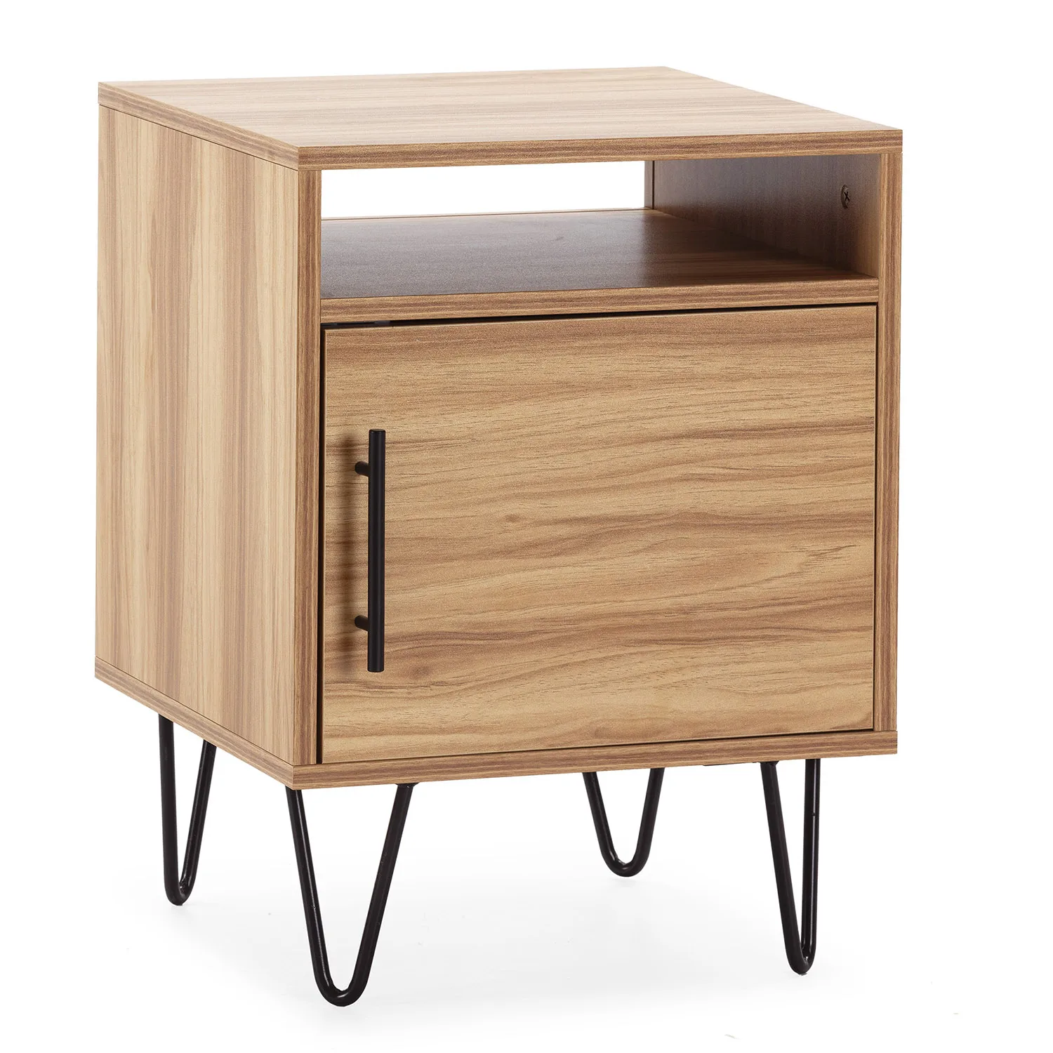 VS Venta-Stock Mesita de noche Alma 1 puerta color madera, pies metálicos