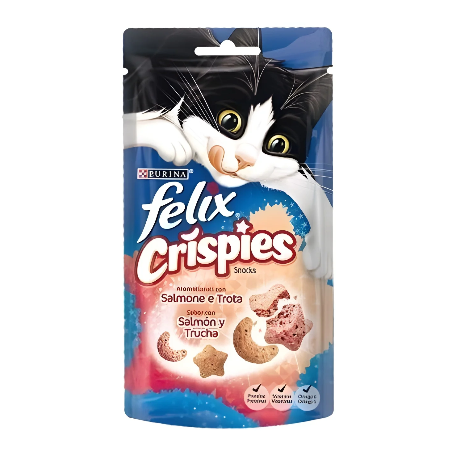 Felix Crispies salmon and trout. Pack of 8 sachets-Snacks for cats flavor salmon and trout