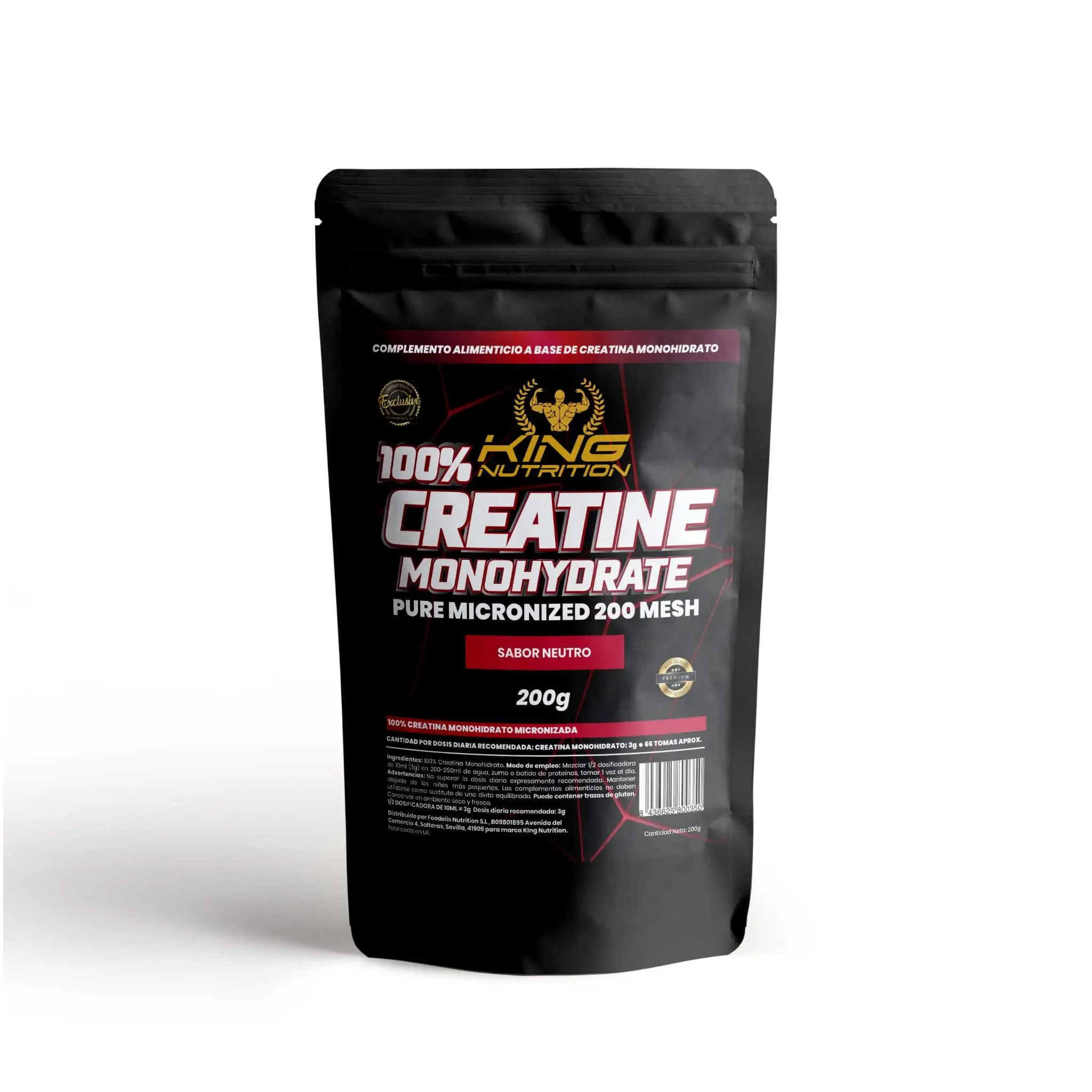 King nutrition 100% pure monohydrated creatine 200gr 66 shots creatine powder, micronized 200mesh flavorless, non-gmo vegan lactose-free includes dispenser