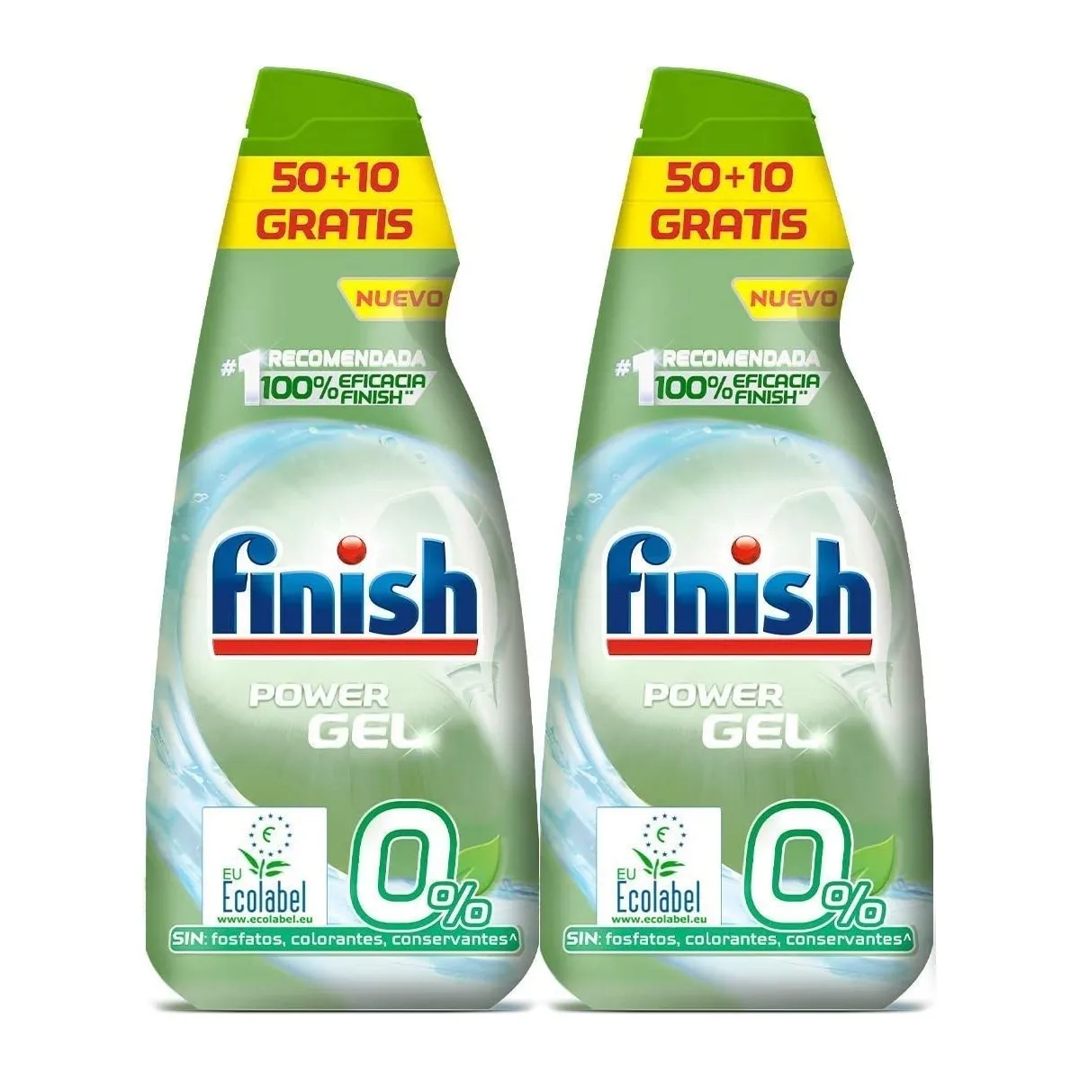 Finish Power Gel 0% Lavavajillas con certificado ecológico, Pack 2 x 900ml