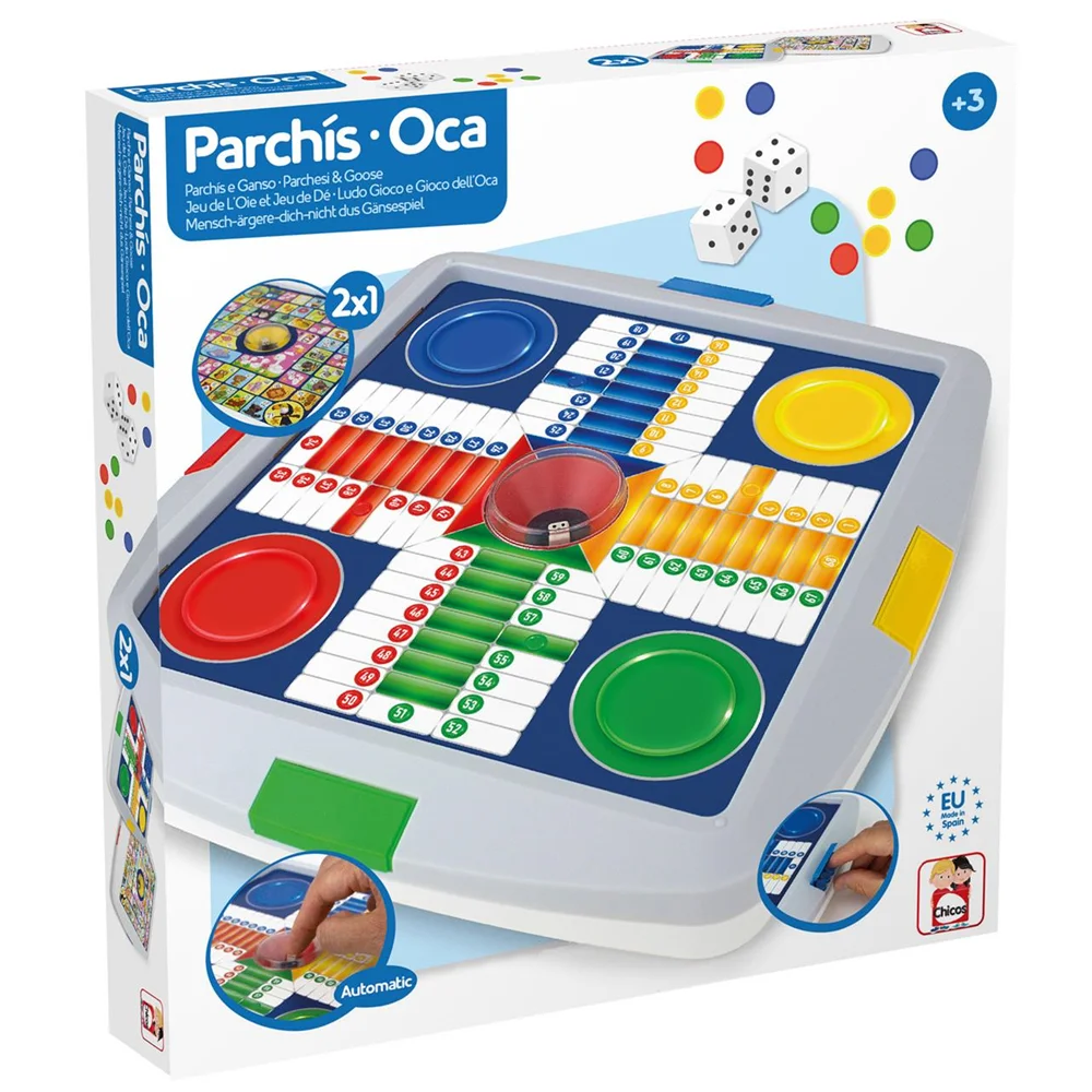 Automatic Ludo and Goose Game for 4 Players - 27x27x4 cm by Chicos, ideal for kids aged 3 to 7, promotes family fun and social skills, perfect for home or travel. #1