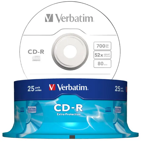 25 PCs VERBATIM CD-R 700MB 52X CD tub