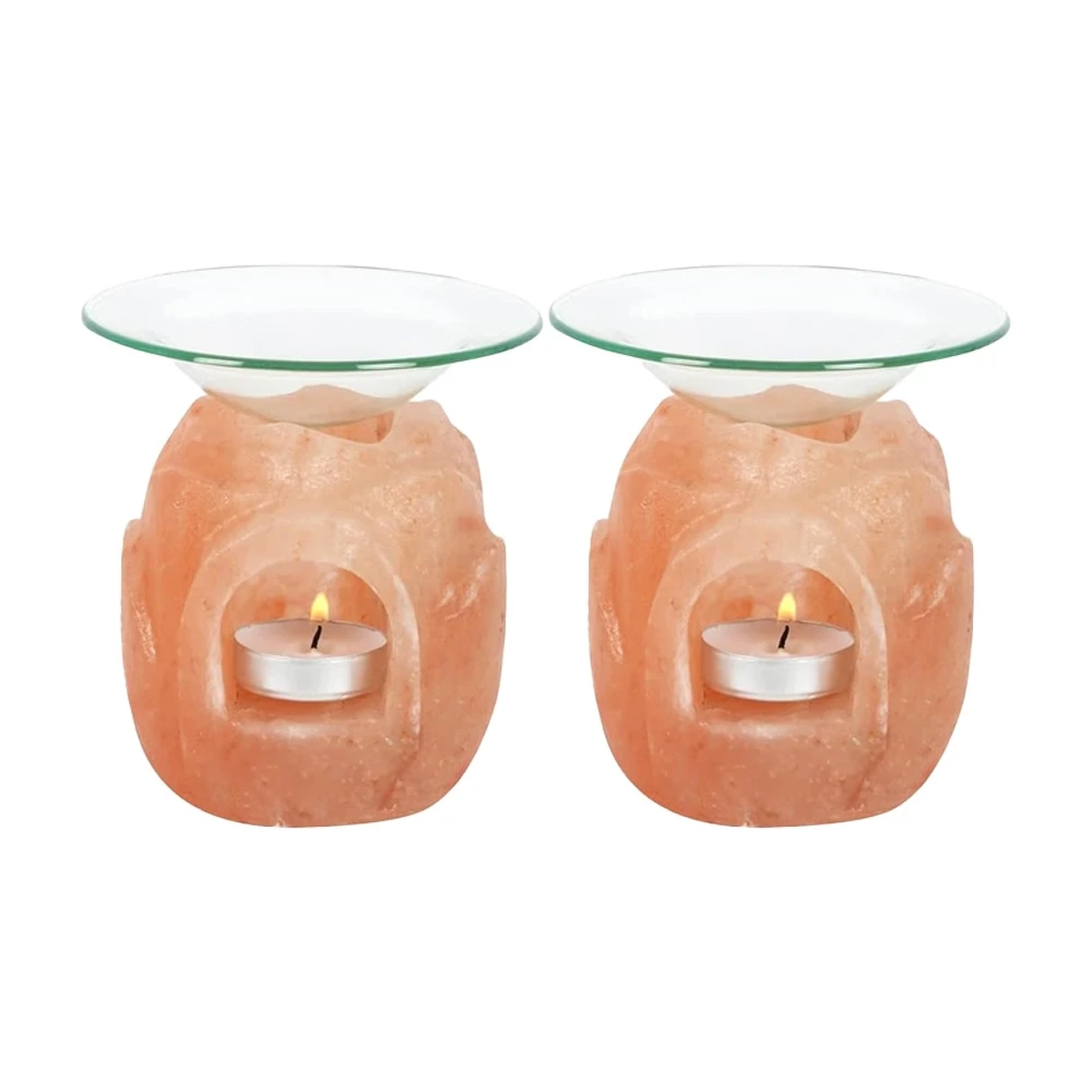 PLUSHOME Pack 2 Portavelas y Quemador de Sal Himalaya.Con formas. - Decoración del Hogar -Meditación -Relajacion- Bienestar-Concentracion-Yoga