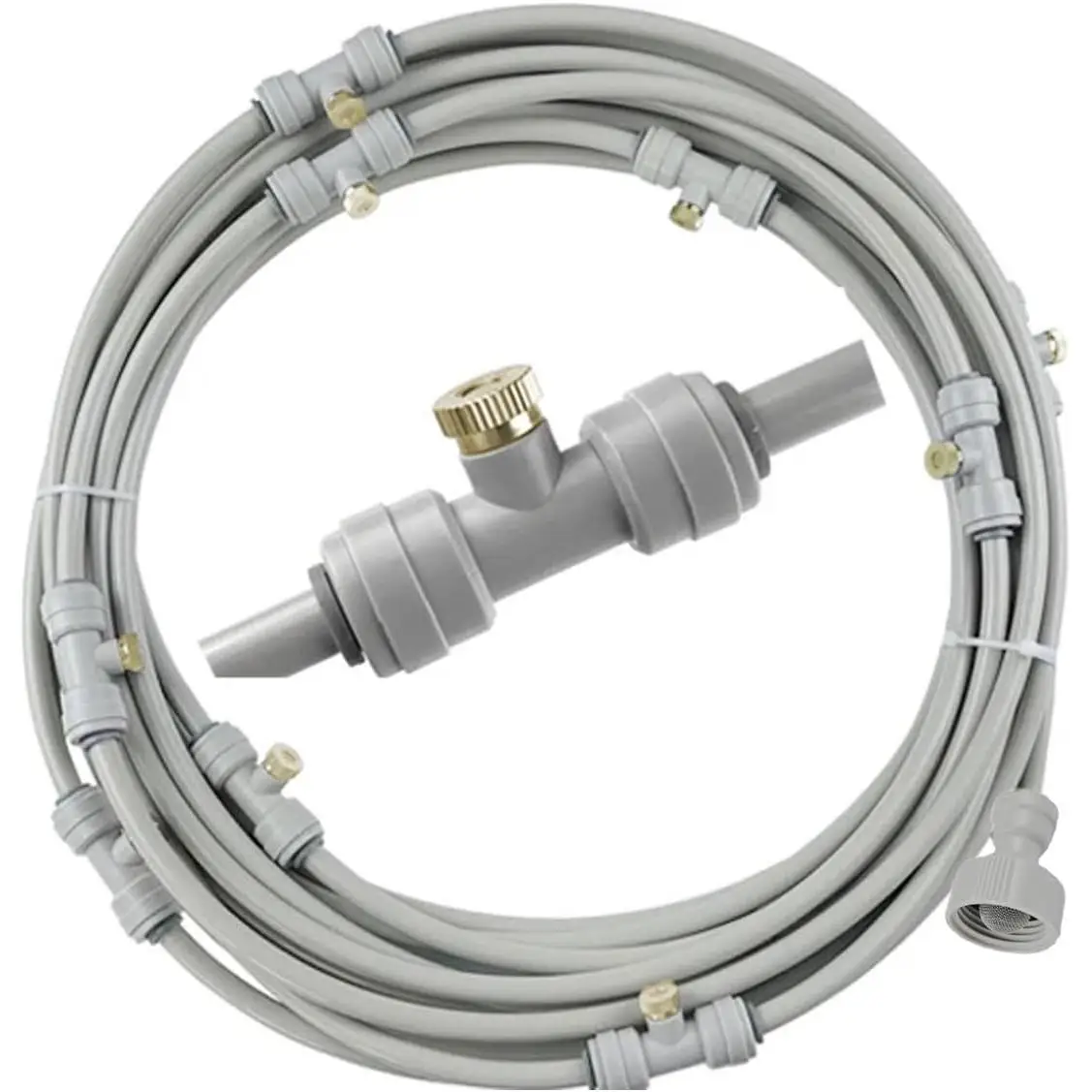 Kit de Nebulización para Jardín 10/15/20m, Enfriador Exterior para Plantas, Gazebos y Terrazas, Se Conecta a Manguera y Grifo, Presión 3-5 Bar, Sistema de Riego por Microaspersión