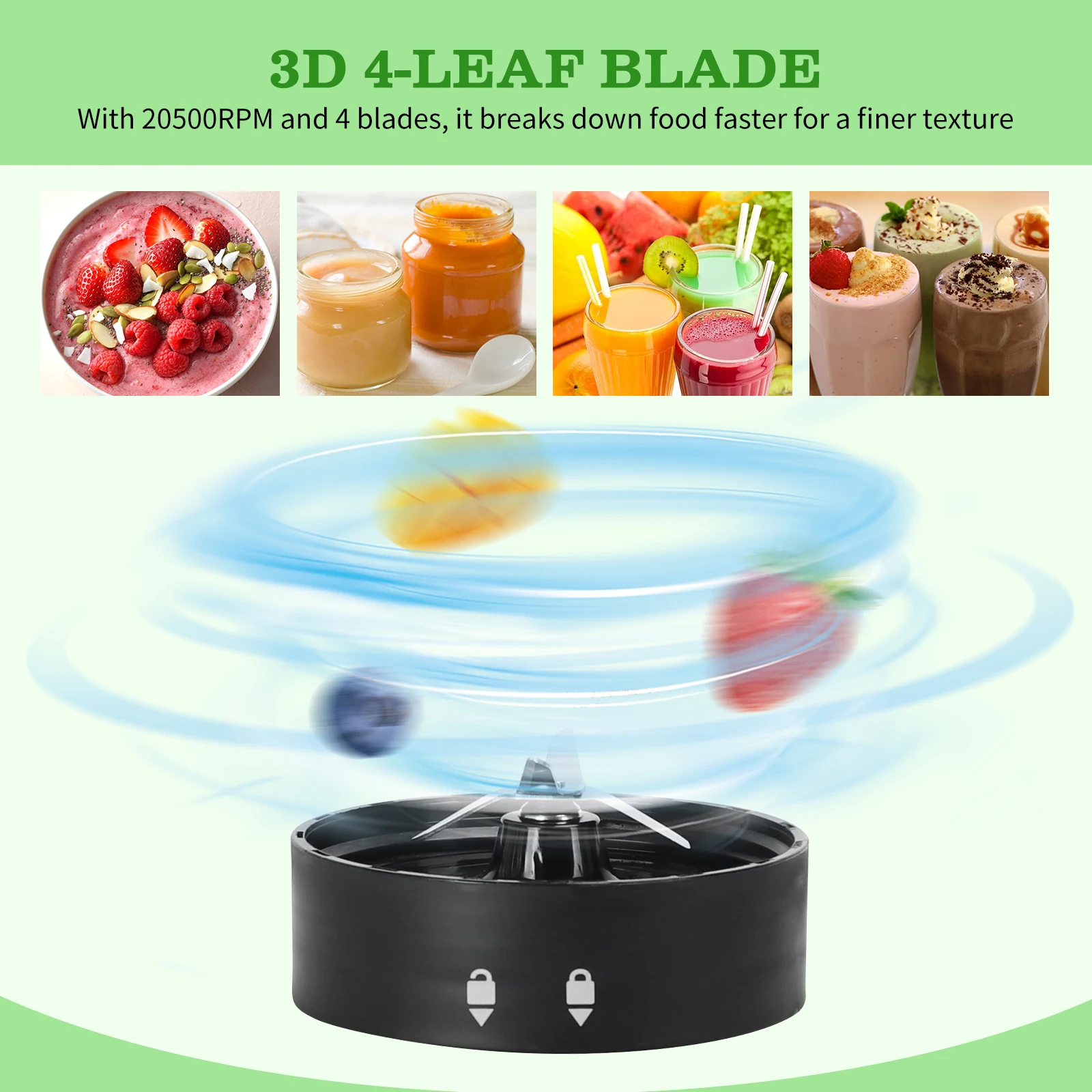 Aigostar Glass Blender - Portable 600W High Power Mixer with 800ml Jug, Stainless Steel, BPA Free, Ideal for Smoothies and Juices. #4