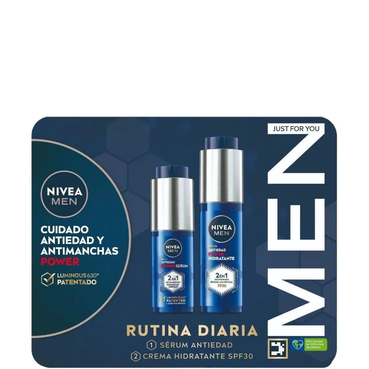 NIVEA MEN POWER rutina diaria – Caja regalo con Sérum Facial Antiedad y Crema hidratante FP30 - Solución antimanchas y antiedad
