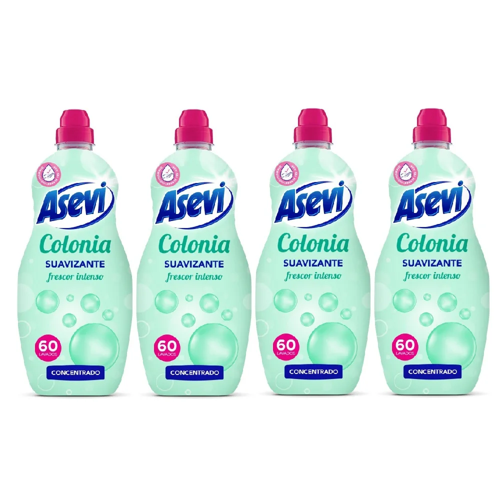 Asevi Suavizante Colonia 60 dosis, Pack Ahorro 4x60 Total 240 Dosis, Frescor intenso, Apto para cualquier tipo de Tejido y Lavado, Elimina la electricidad estática y favorece el planchado