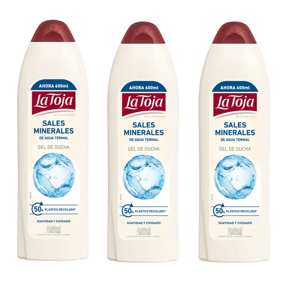 La Toja Gel de Ducha con Sales Minerales 600 ml (Pack 3 unidades) - Gel de baño con Sales Minerales de Agua Termal de La Toja, Mantiene la piel hidratada y enriquecida, pH neutro, textura cremosa y delicada, tradicional fragancia