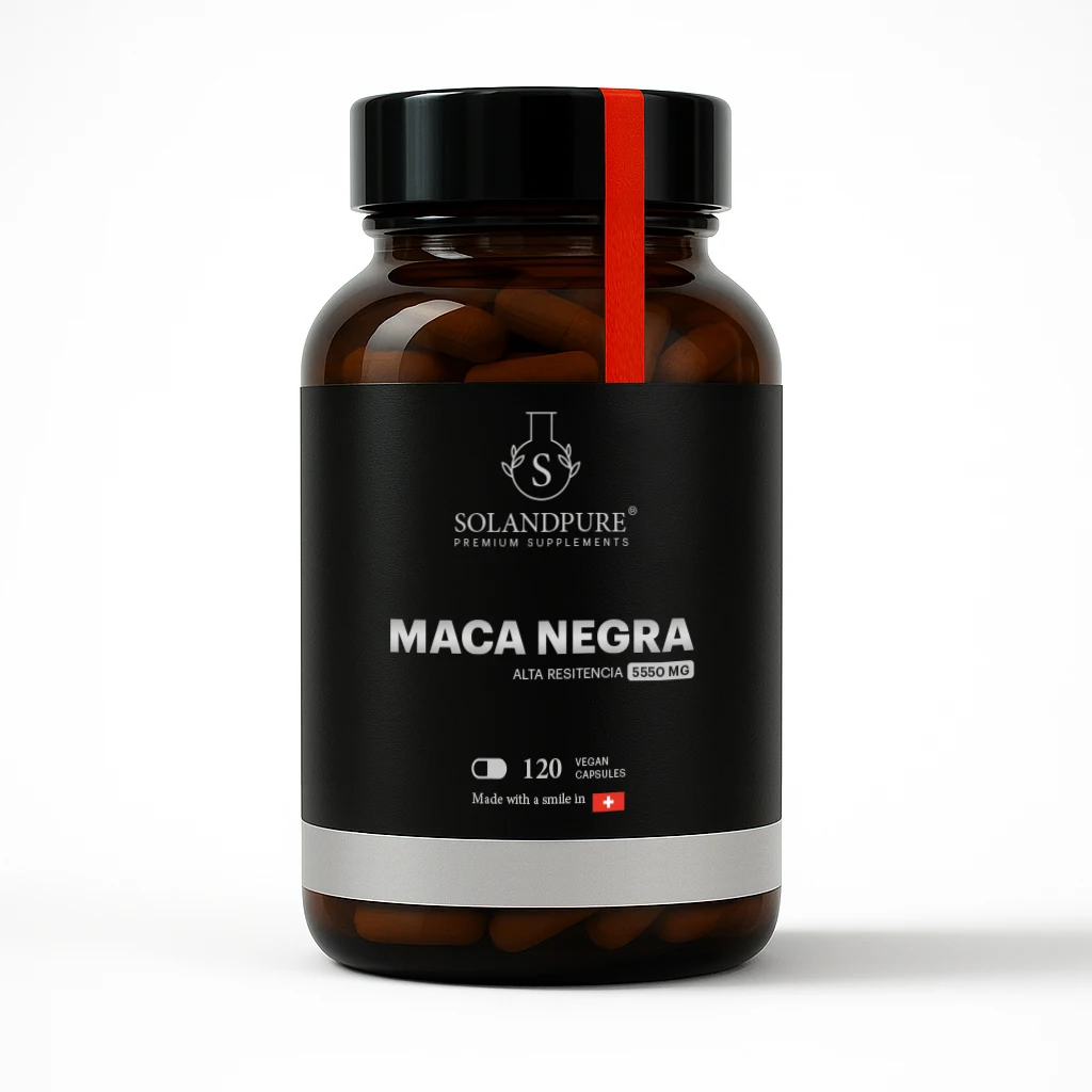 Maca Negra Complex 5000mg de Potencia-100:1-3 Meses de Suministro, 120 Maca Cápsulas Veganas - Con Zinc, L-Arginina, Vitaminas B6 y B12 - Calidad Solandpure®