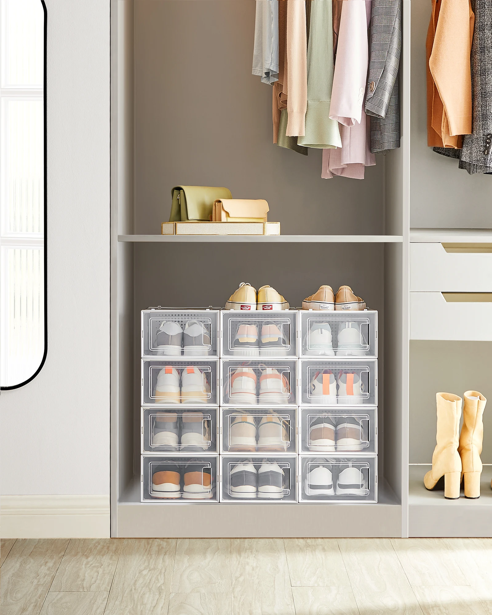 Cajas de zapatos SONGMICS | Juego de 12, plegables, apilables 👟