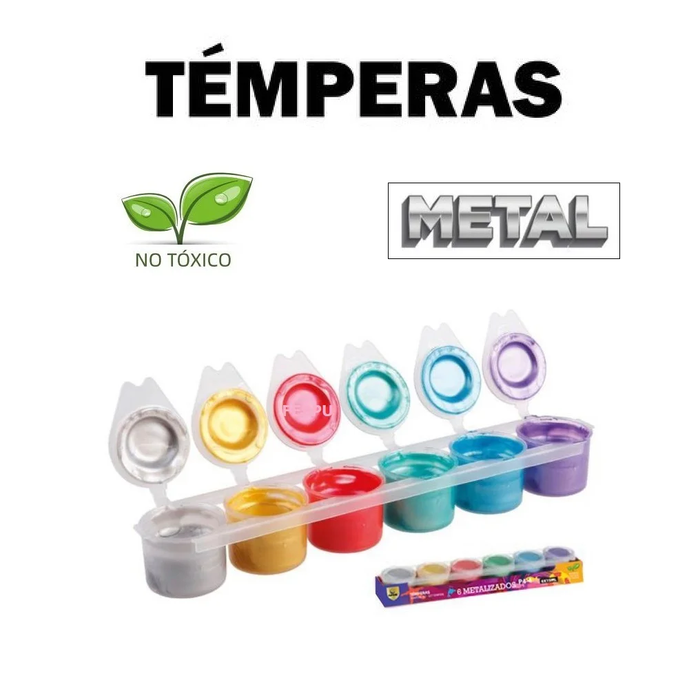 Pintura de témpera lavable,TEMPERA 6 COLORES METALIZADO,6X15ML,Macetas de témpera a granel,cm,fespu