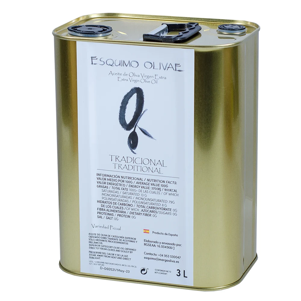 ESQUIMO OLIVAE Tradicional PICUAL Lata 3 litros, aceite de oliva virgen extra ECOLÓGICO.