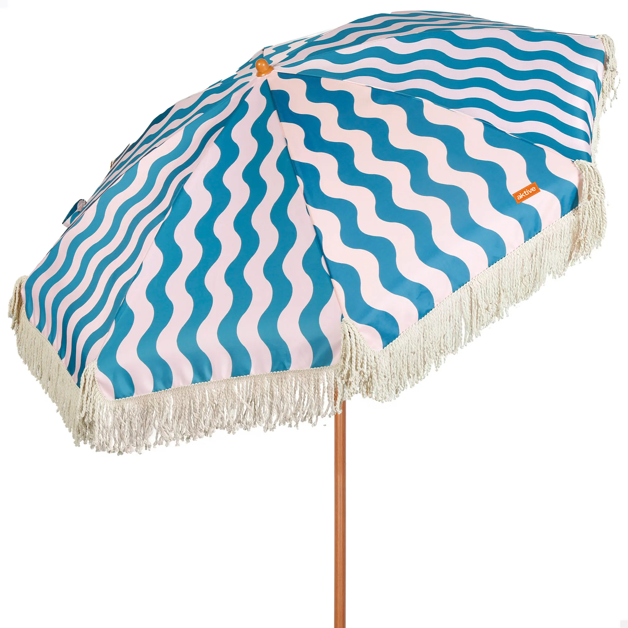 Aktive - Sombrilla de playa, D200 cm, mástil acero efecto madera 28/32 mm, tejido poliéster, protección UV50, 8 varillas, incluye funda de transporte, sombrillas de playa plegables