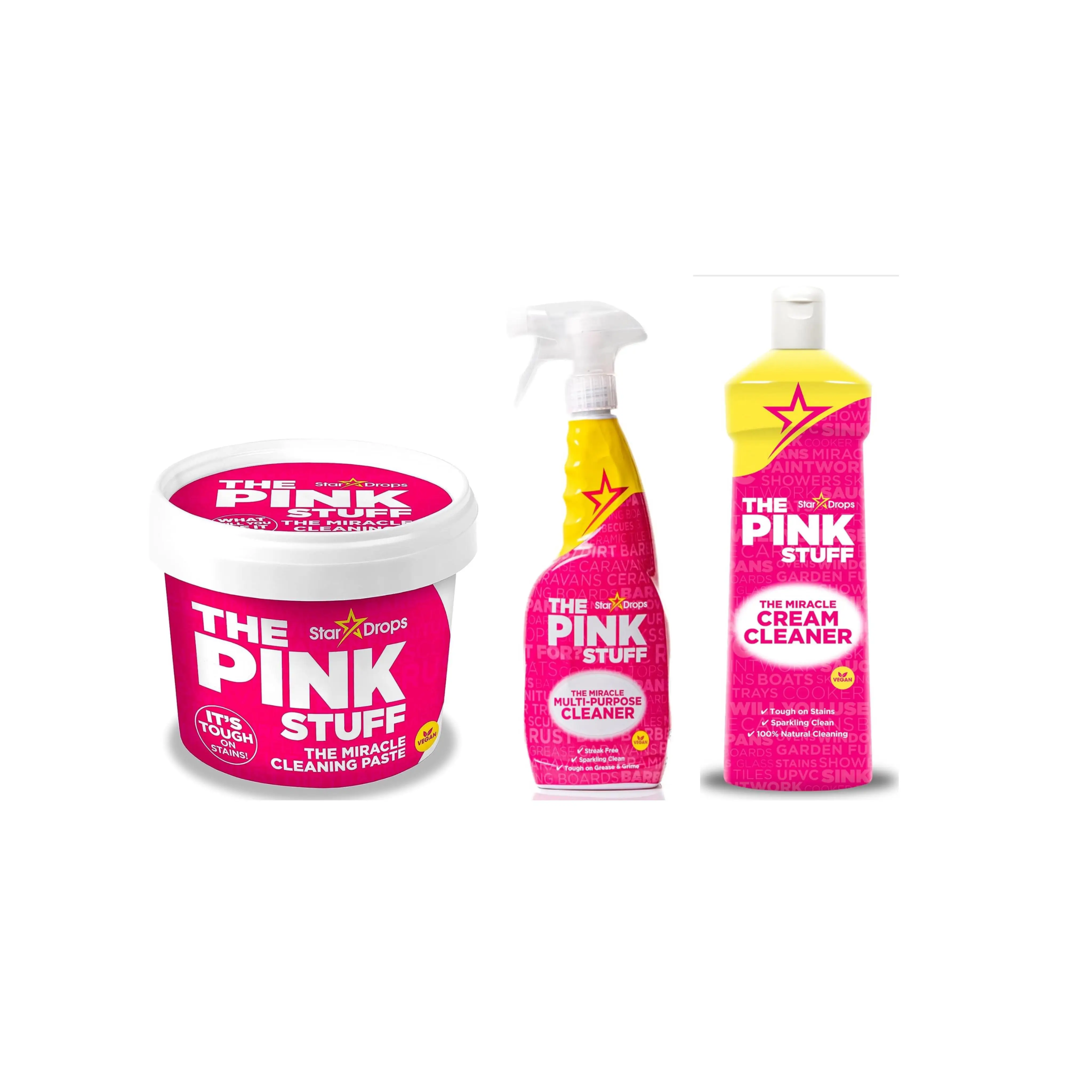 Pack saving full 3 PCs-lot of Pink Stuff cleansers: 850g miracle paste, 750ml multi-use Spray and 500ml cleansing cream