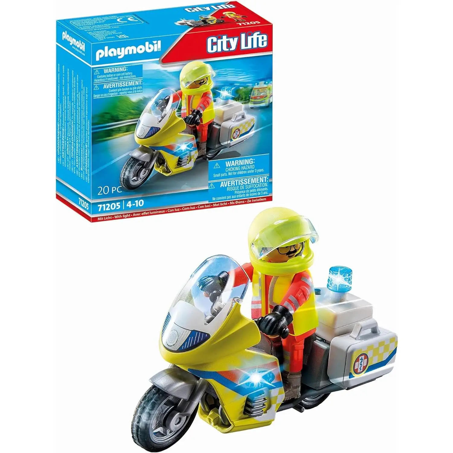 Playmobil  City Life 71205 Moto de Emergencias con luz Intermitente, + 4 años