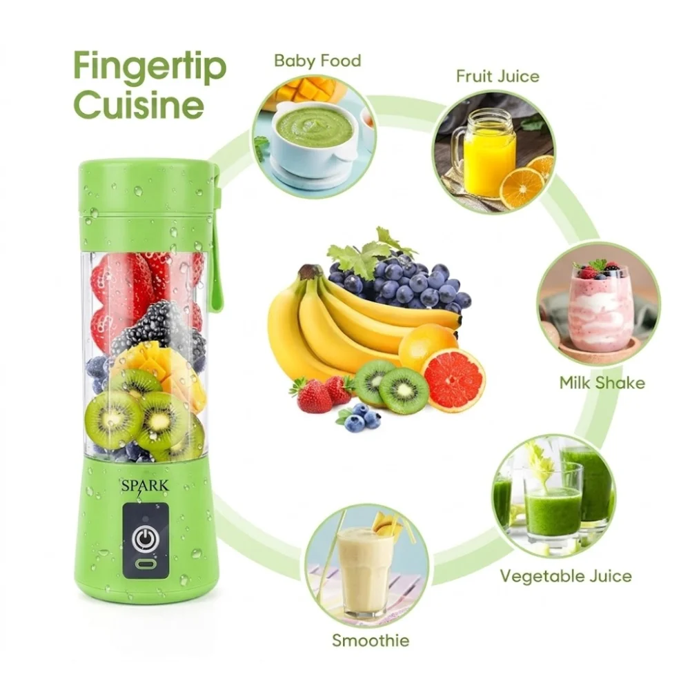 SPARK - LICUADORA RECARGABLE PARA ZUMOS, BATIDOS Y SMOOTHIES, PORTÁTIL, 380 ML, 4 COLORES DISPONIBLES, SILENCIOSO, ERGONÓMICO Y ELEGANTE.