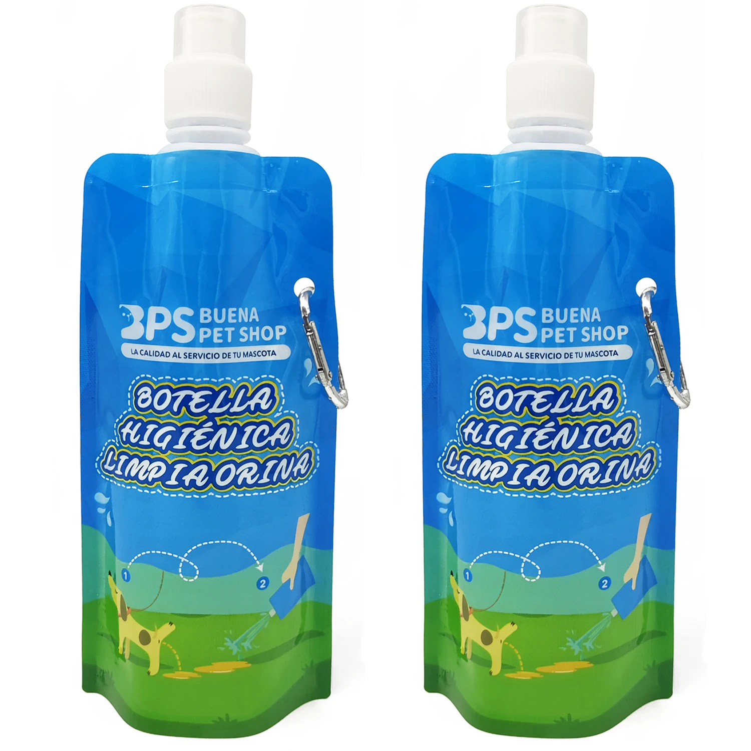 Pack 2X Botella Higiénica Limpia Orina Plegable para Perros Mascotas 500 ml con Mosquetón de Botella
