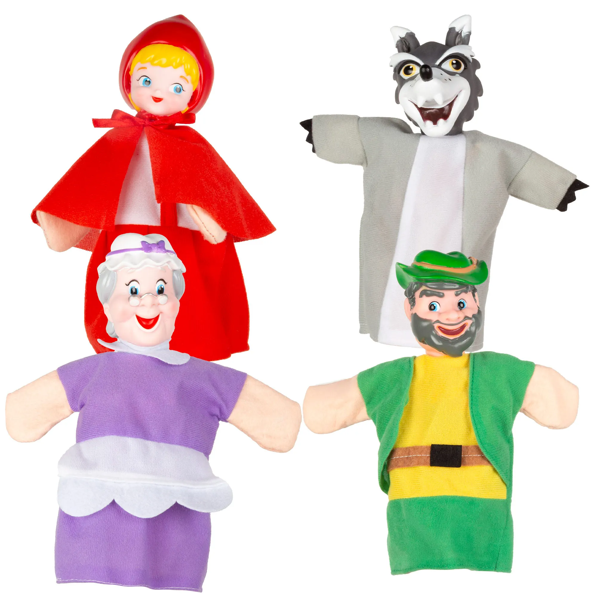 COLORBABY Cucu Show - Set marionetas Caperucita Roja con 4 títeres 25 cm suaves y coloridos, ideal para inventar escenas y historias, juego infantil perfecto para pasar tiempo en familia