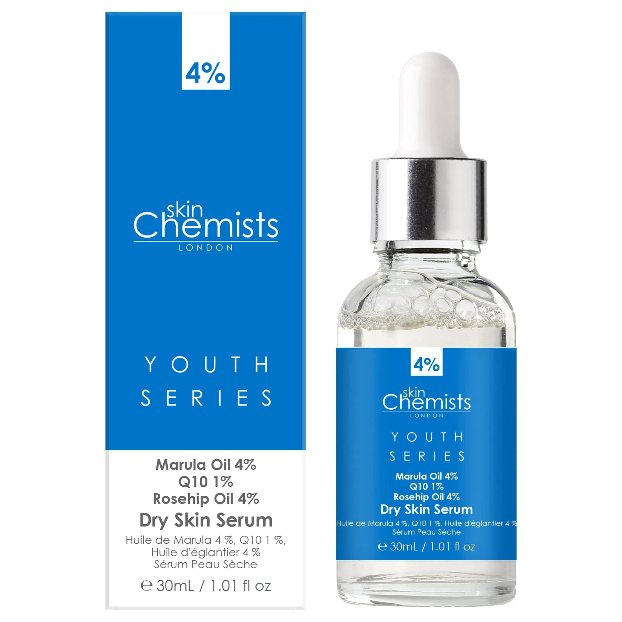skinChemists Sérum Facial para Piel Seca con Aceite de Marula y Q10 Hidratación Profunda