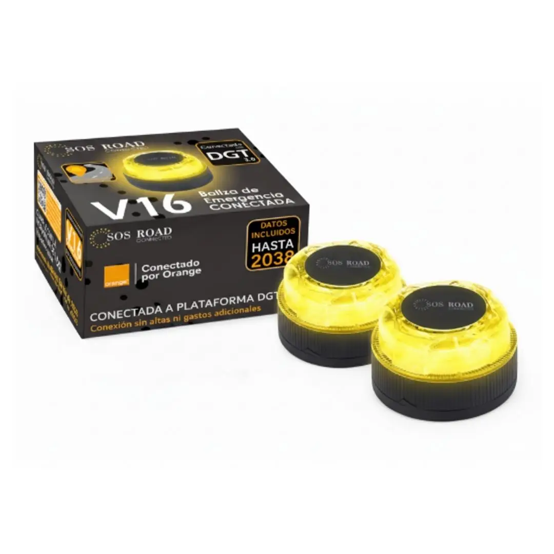 Pack 2 Balizas SOS ROAD LED V16 Homologadas por la DGT | Señalización de Emergencia con Geolocalización | Luz de Emergencia Magnética para Coche | Alta Visibilidad 360° | IP54
