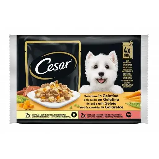 Cesar Comida Húmeda Perros Multipack  Selección de Carnes Mixtas en Gelatina - 4x100 gr