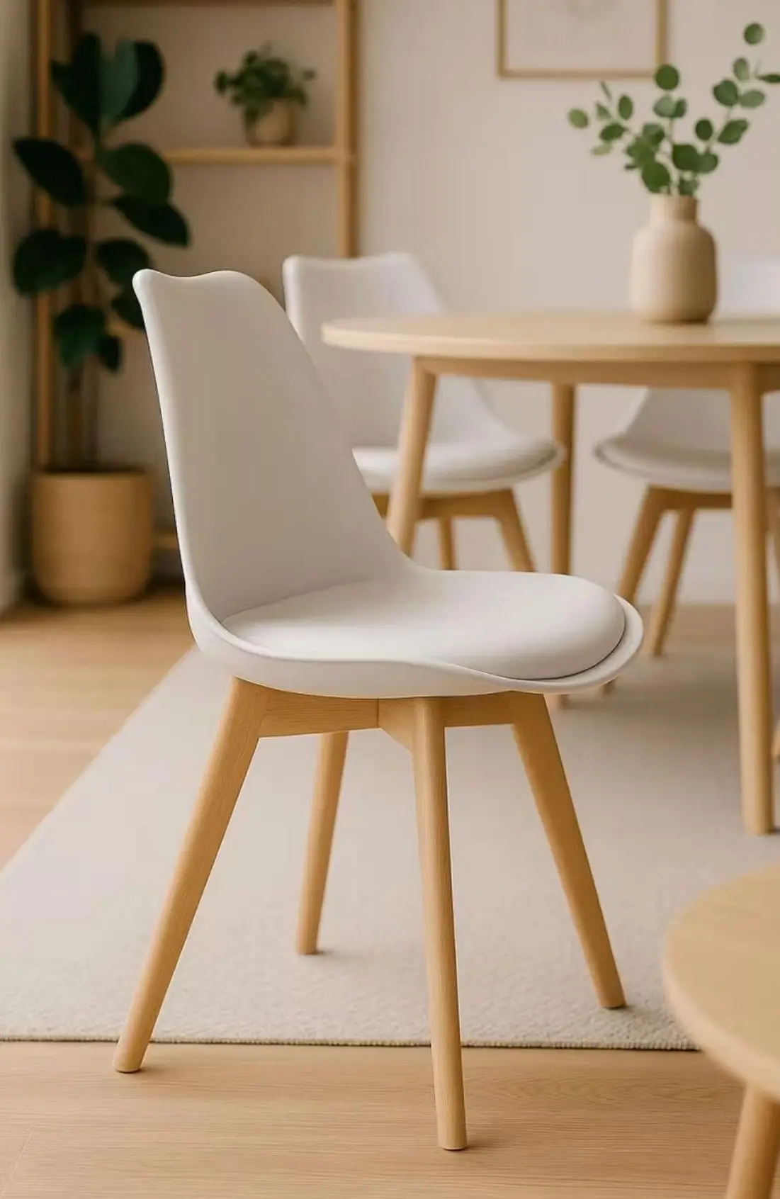 SIRIO Chair White with Faux Leather Cushion and Beech Wood Legs, Iconic Scandinavian Design, Ideal for Dining Room, Office, or Kitchen, Durable and Stylish, Dimensions 81x48x54 cm.