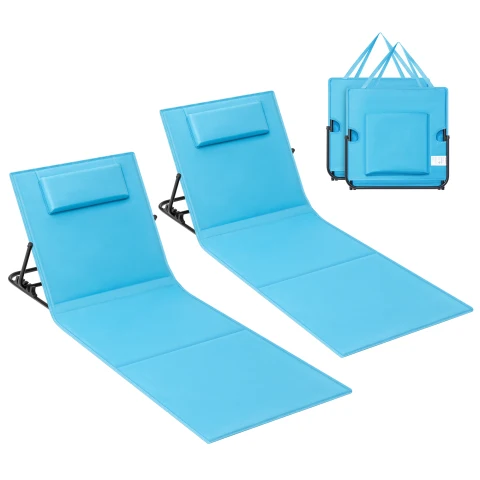 SONGMICS Juego de 2 Tumbonas de Playa, Tumbona, Cojín, Respaldo Basculante, Portátil con Asa, para Camping Jardín Piscina, 158 x 55 cm, Azul Cielo/Gris Pizarra