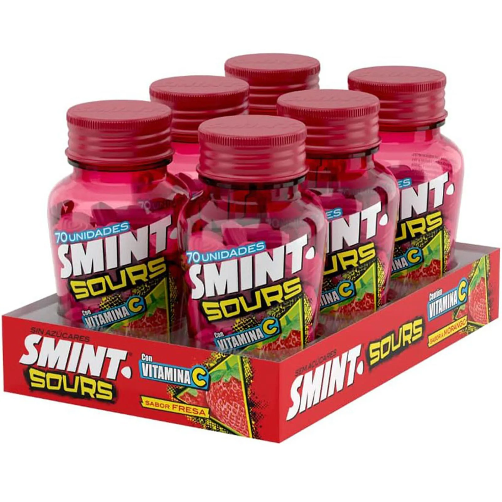 Smint Sours Fresa, Caramelo Comprimido Sin Azúcar - 6 unidades de 49 gr. (Total 294 gr.)