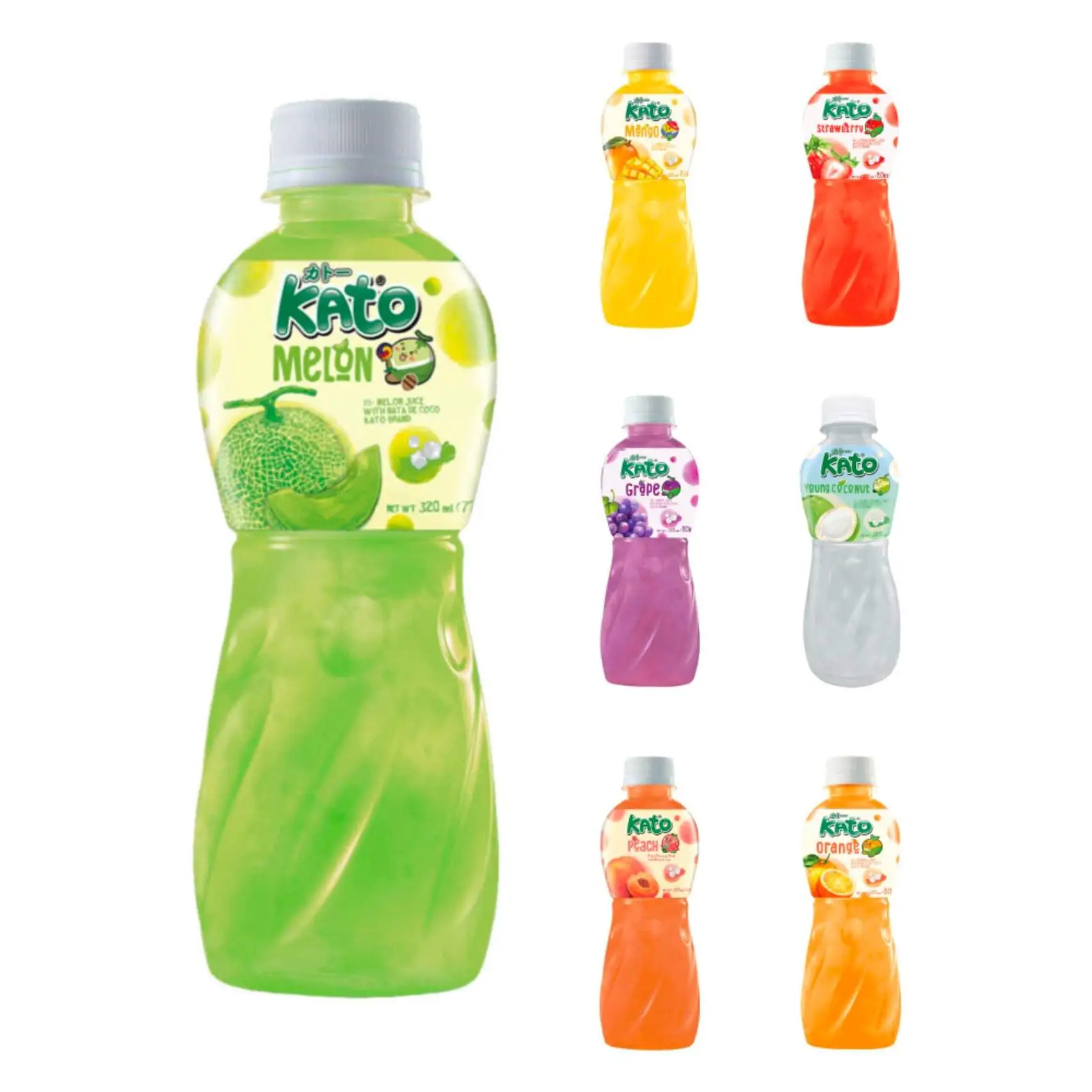 (KATO) BEBIDA DE FRUTAS CON GEL DE COCO,  Bebida unica tailandesa, hasta 7 Sabores distintos, todas con gel de COCO 320ML