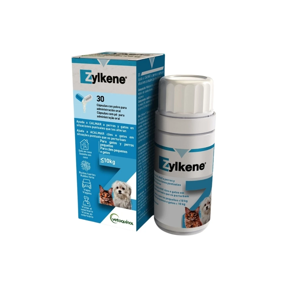VETOQUINOL - Zylkene (75 mg) - Tranquilizante Natural para Gatos y Perros de Raza Pequeña (Menos de 5 kg a 10 kg) (30 Cápsulas)
