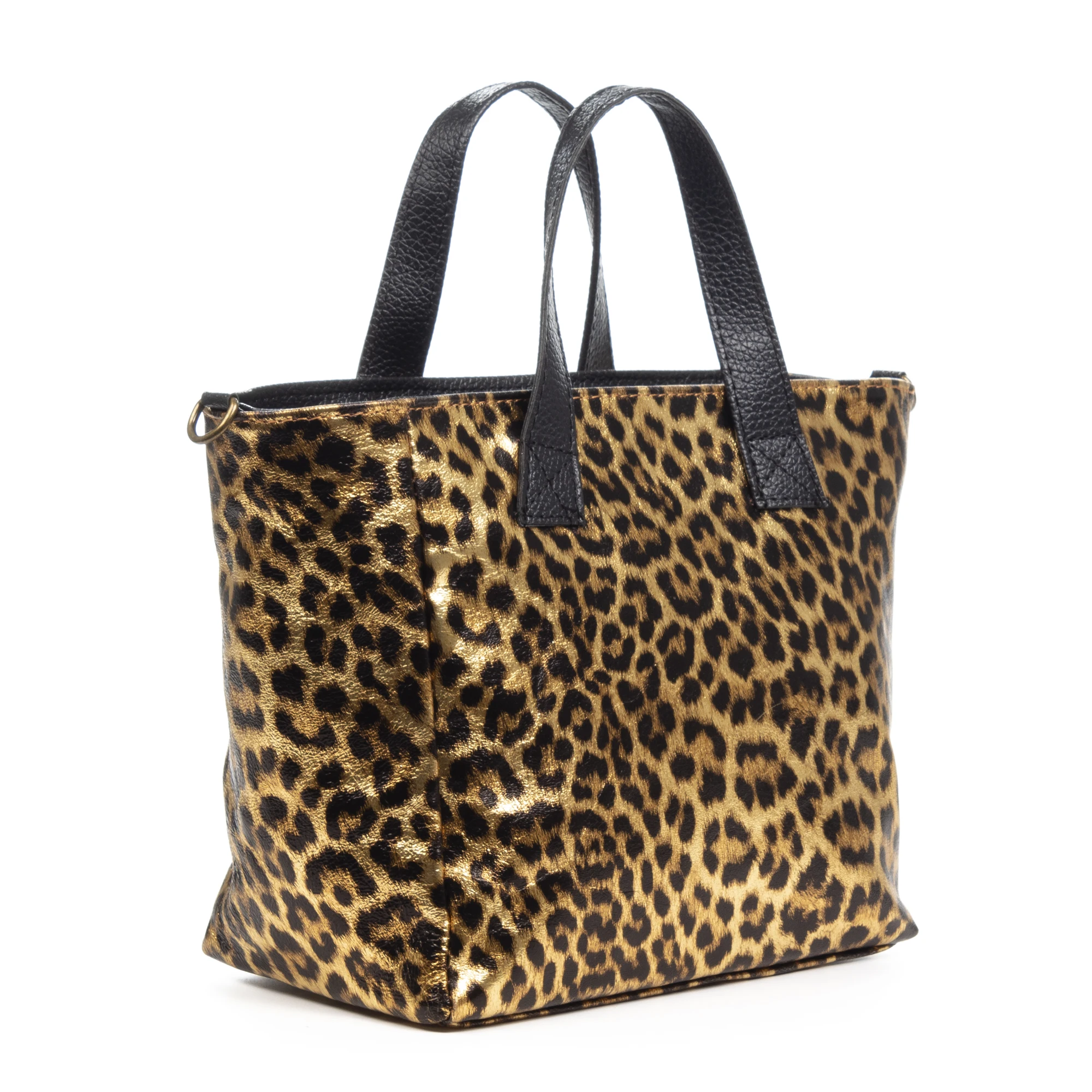 FIRENZE ARTEGIANI Cassandra tote bag woman. Real leather suede, animal print leopard, shiny lacquered. Manufactured in Italy 32x14x23 Cm.