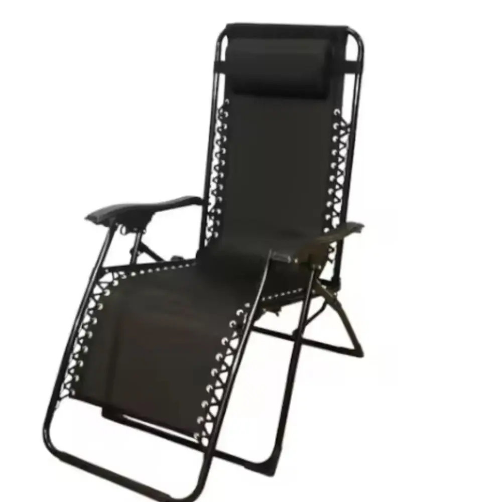 TTumbona Reclinable Gravedad Cero con Almohada 112x65x84 cm Negra para JardĂn Playa Piscina