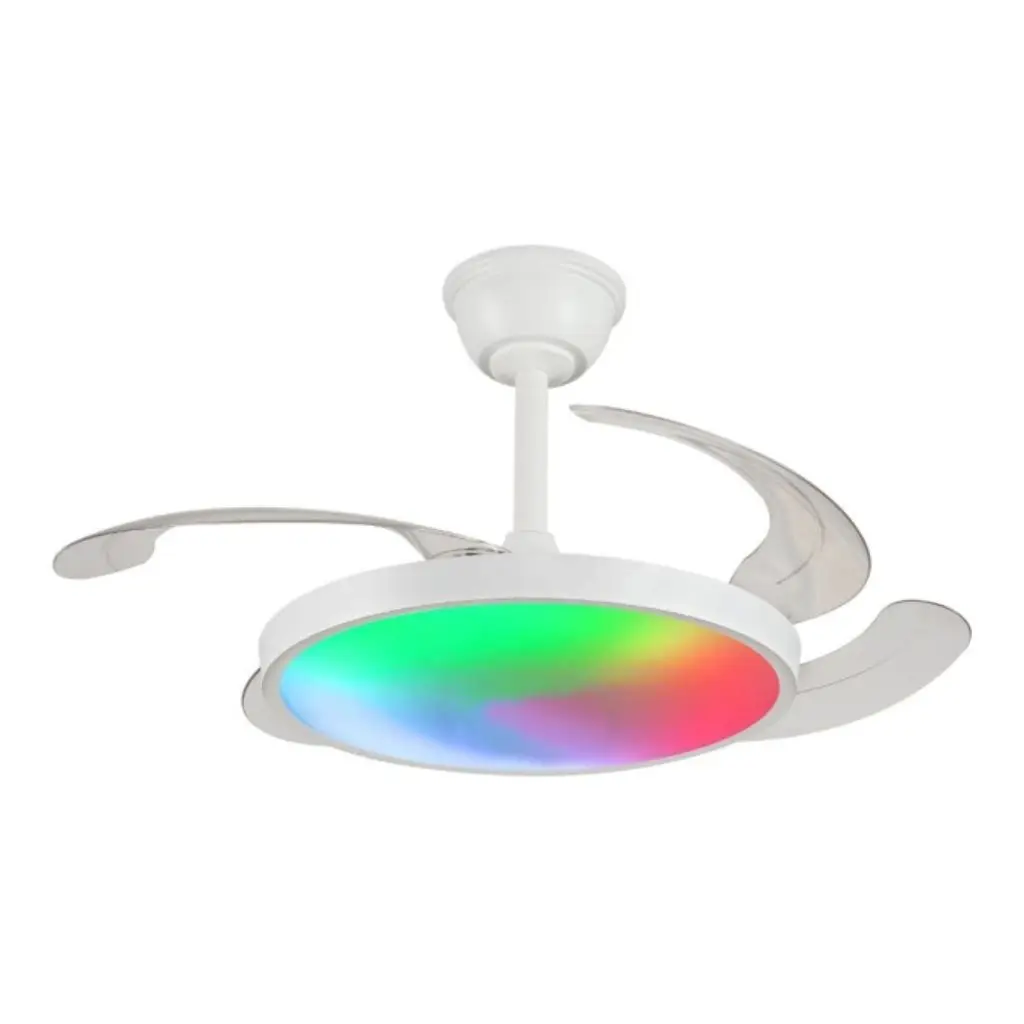 Ventilador de techo led con base PB LIGHTING con aspas retráctiles MELODY L RGB Ø108cm blanco con mando y regulable