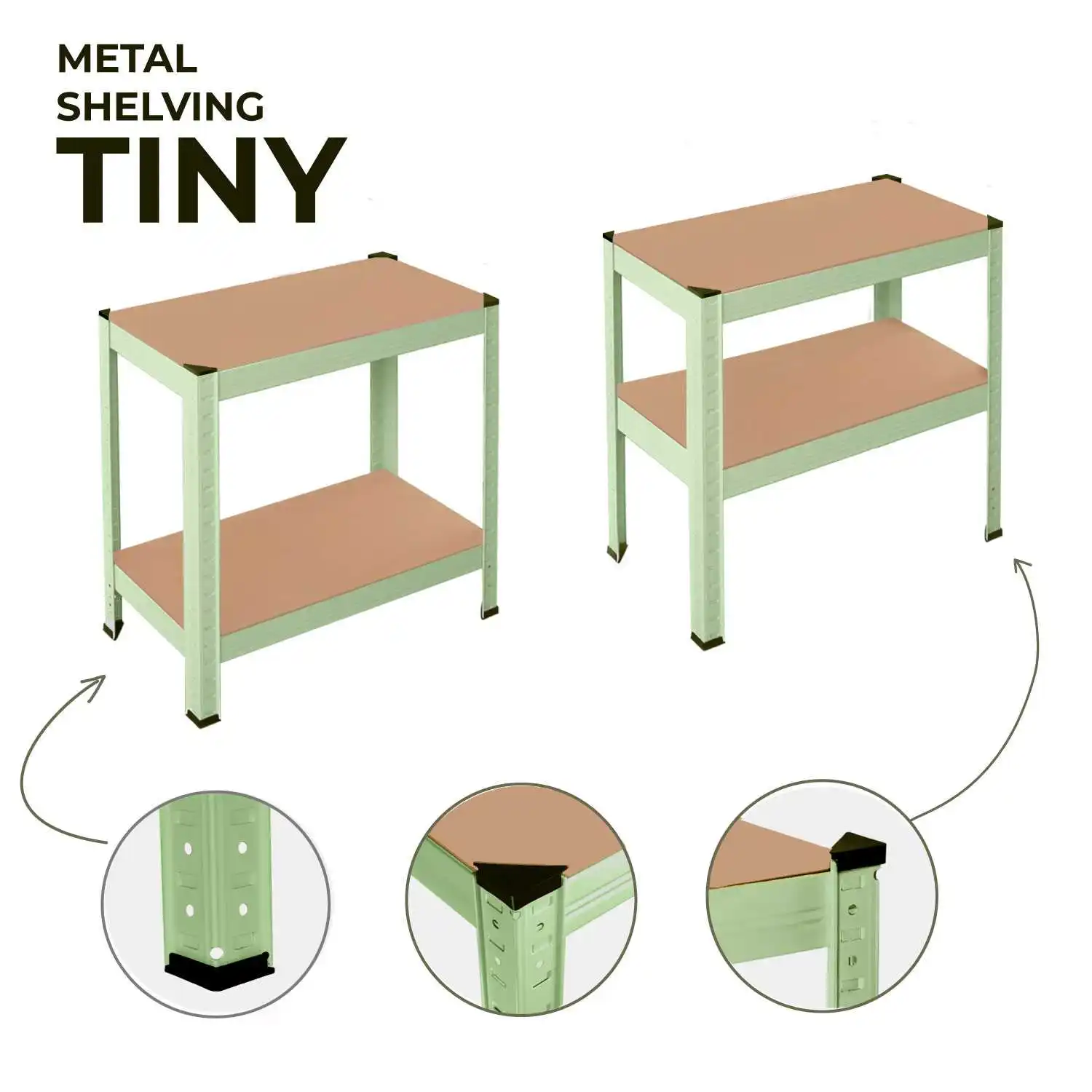OioDual Metal Shelf Tiny Green Shelf for Home Storage Rack Storage Rack, Furniture, Office, Divisible Storage Shelves, Screwless, 240kg, 4 shelves MDF, 150x60x30cm